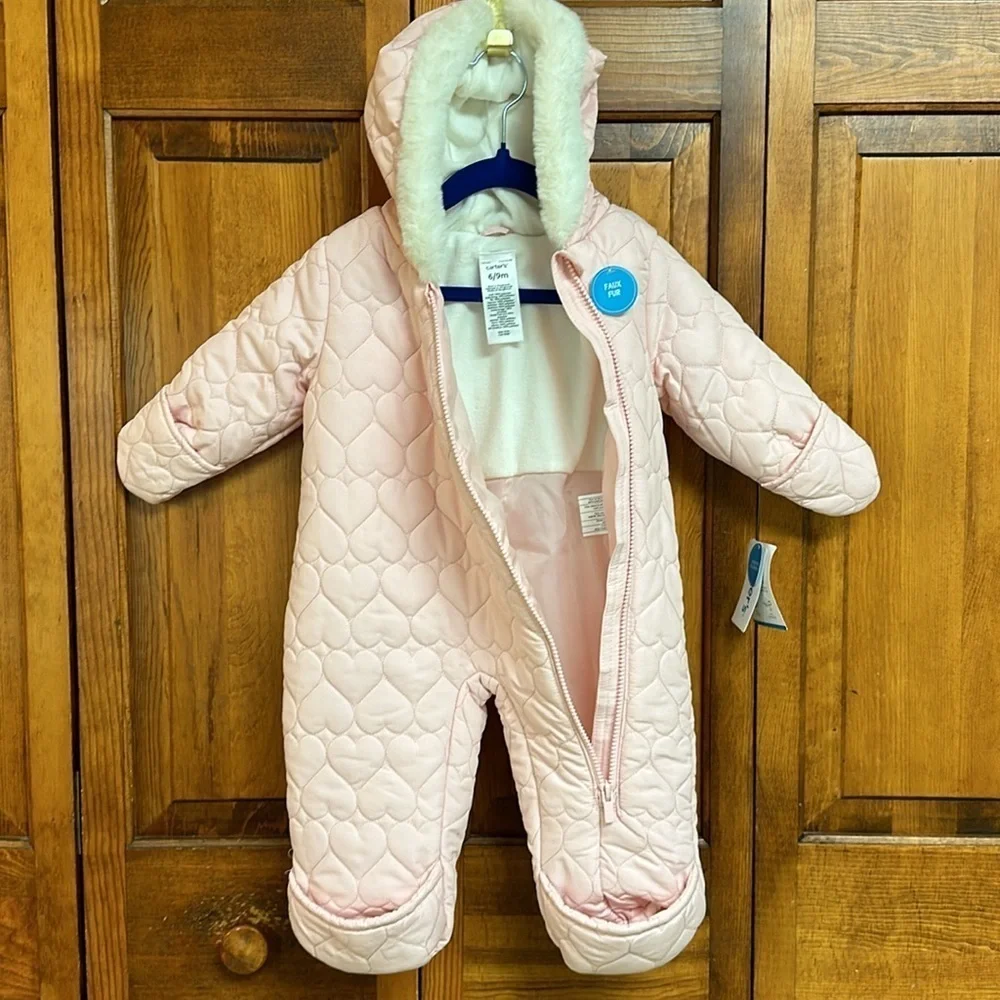 Carter’s Pink Hooded Snowsuit Full Front Zipper 6-9 Months NWT